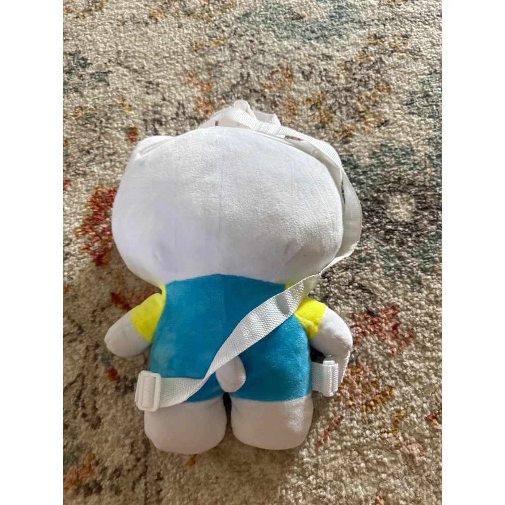 Sanrio Hello Kitty Plush Backpack‎ Blue Overalls Pink Bow Kawaii Kids Bag 11in